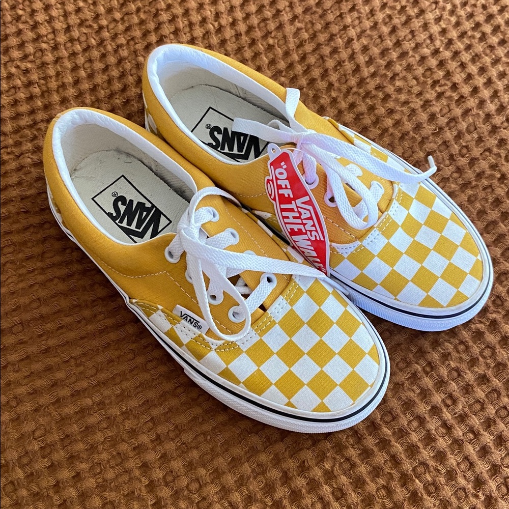 Vans Kids Yellow and White Checkered Sneakers